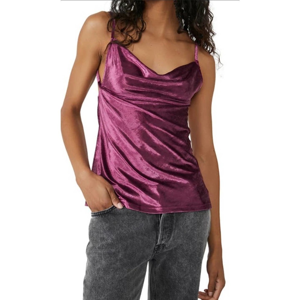 NWT Free People All Night Velvet Camisole in Fig Jam Size XS